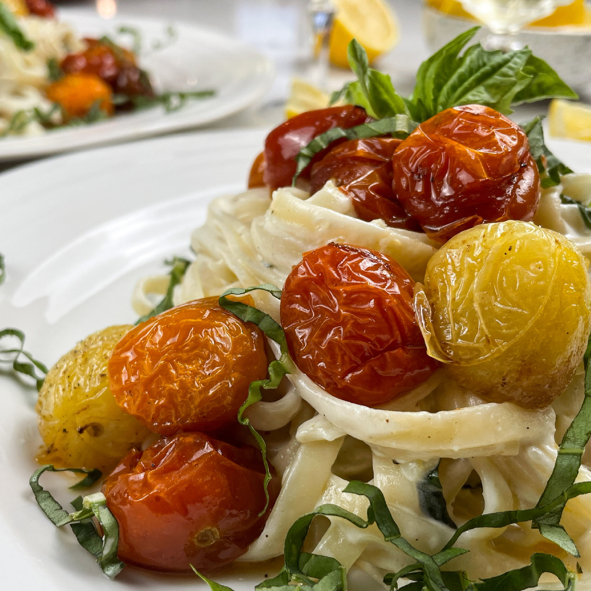 Goat Cheese Pasta With Balsamic Roasted Tomatoes ~ Rhubarb & Lavender