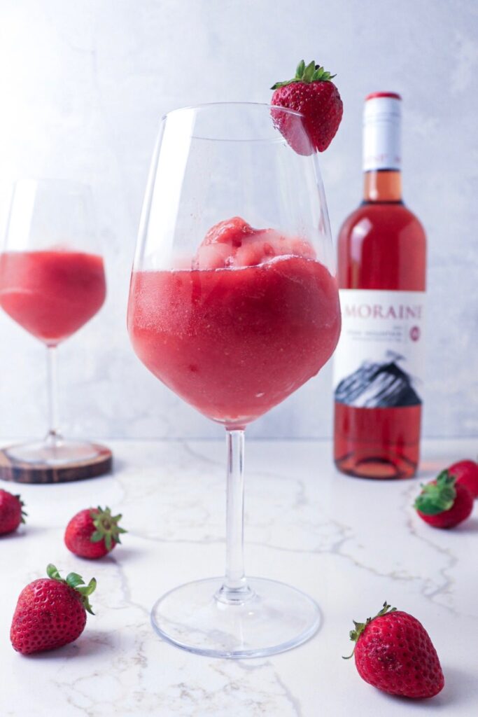 Two glasses of strawberry frosé