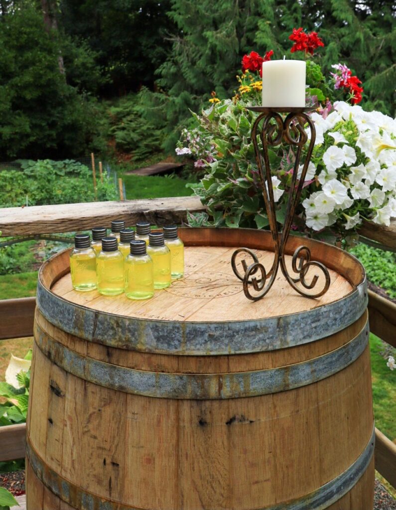 Wine barrel table setting