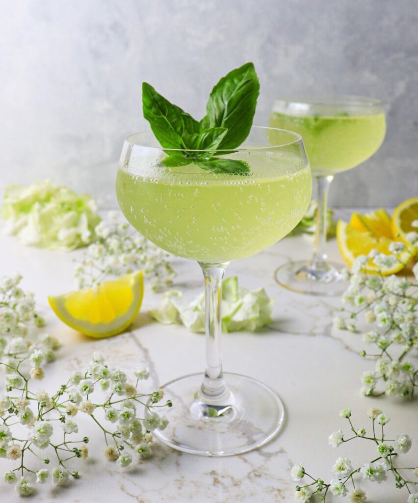 Two glasses of Limoncello Basil Fizz