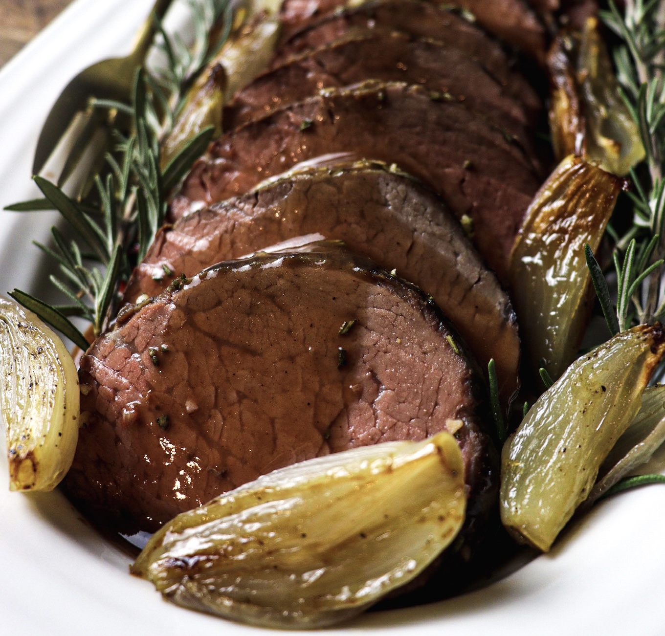 Slow Roasted Beef Tenderloin With Shallots And Port Rhubarb Lavender