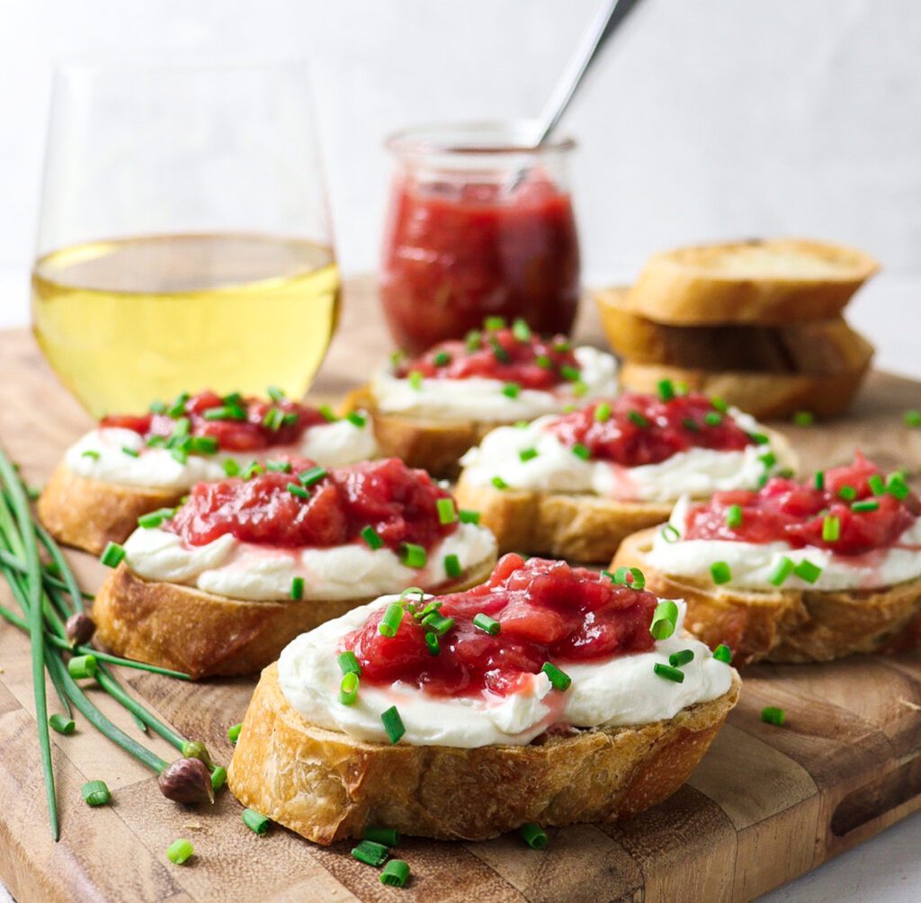 Whipped goat cheese recipe with fresh rhubarb