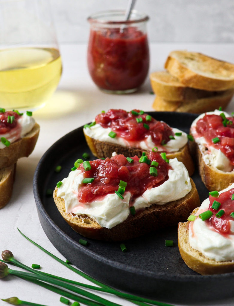 Whipped goat cheese recipe and rhubarb appetizer