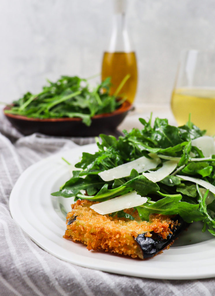 eggplant milanese with arugula salad