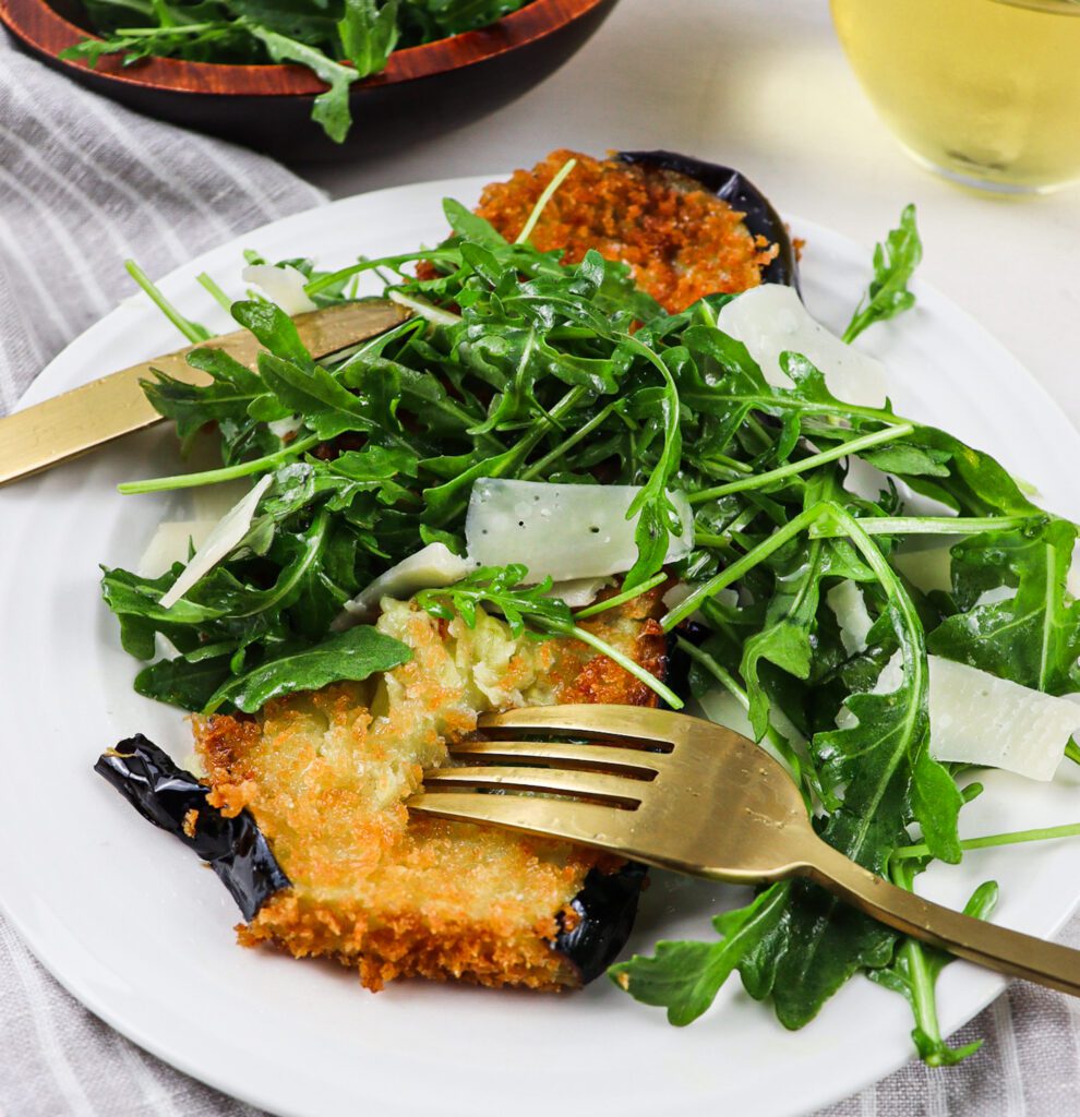 Italian vegan recipe of eggplant milanese