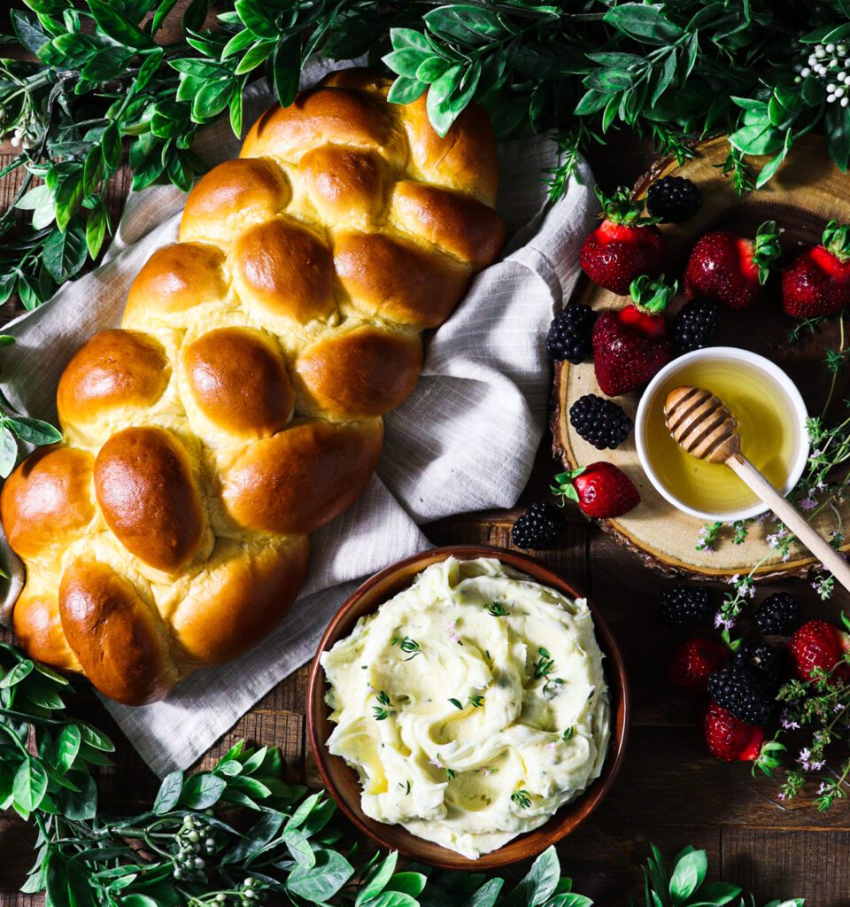braided bread with brie and honey