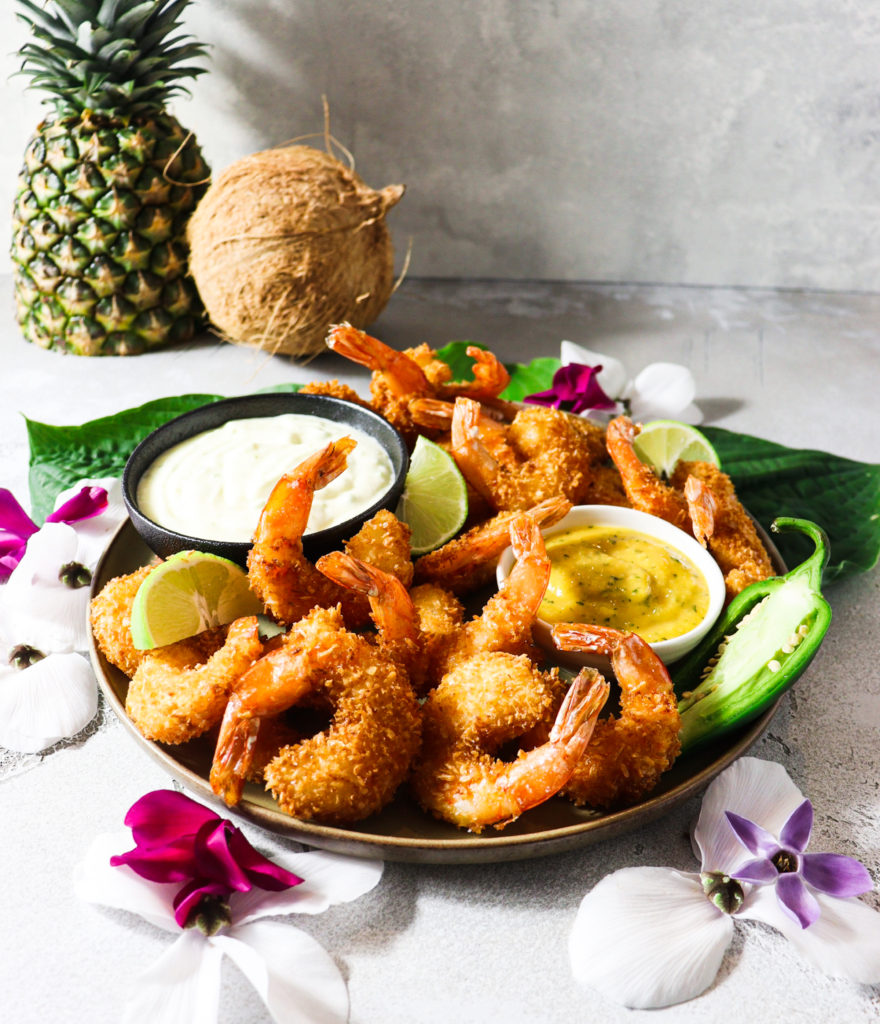 coconut crusted prawns with chili lime aioli