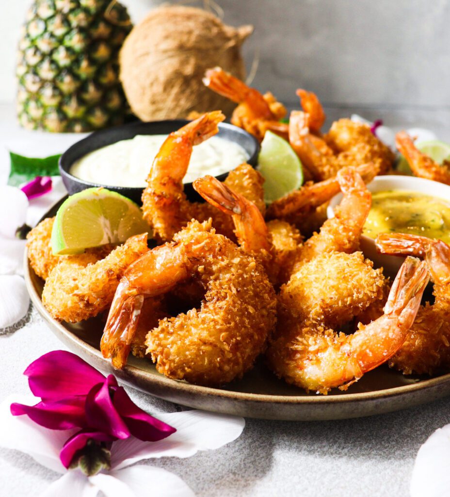 coconut crusted prawns with mango mojito dipping sauce