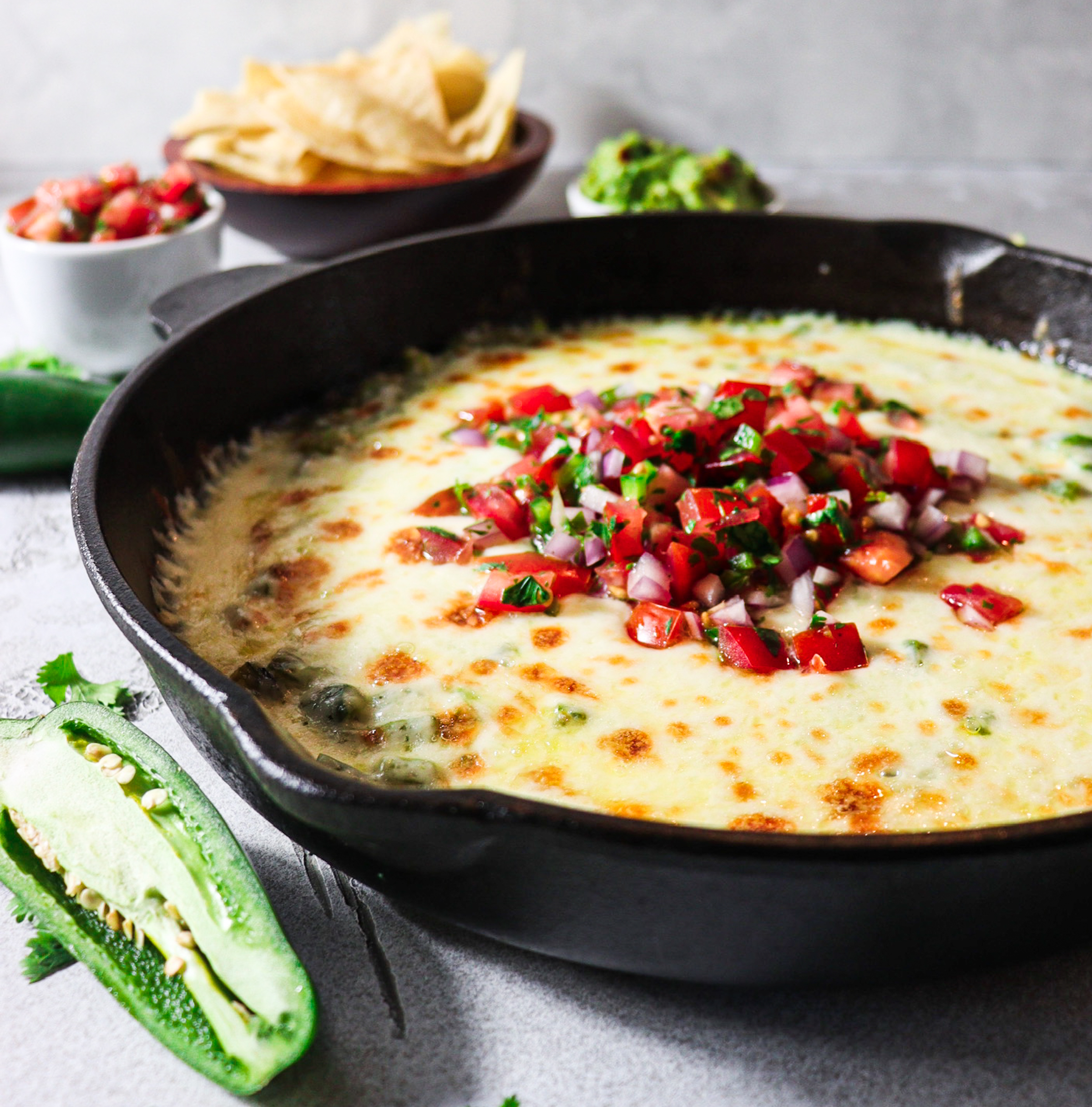 Roasted Poblano Queso Fundido ~ Rhubarb & Lavender