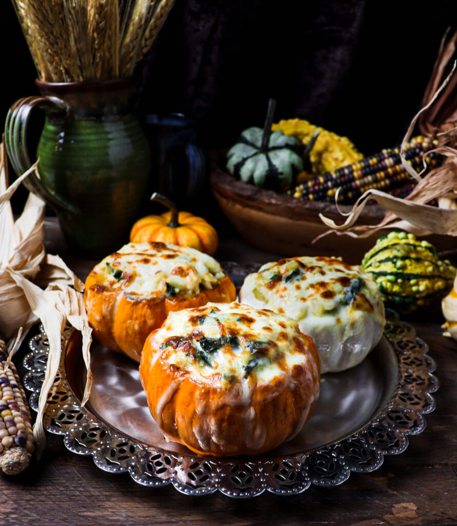 cheesy orzo and kale stuffed pumpkins
